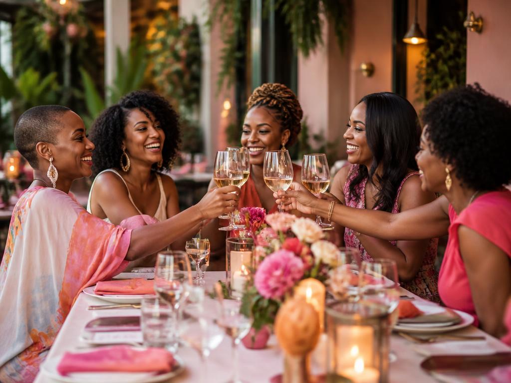 Women toasting at a styled Layover dinner